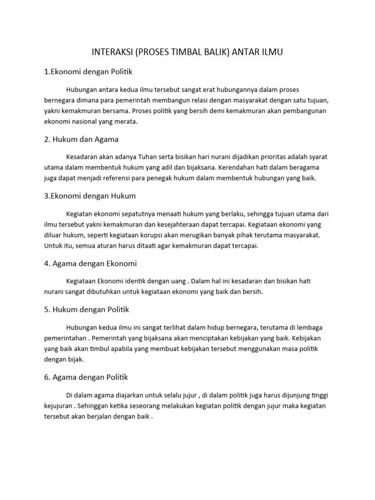 Hubungan Timbal Balik Antara Ilmu PDF
