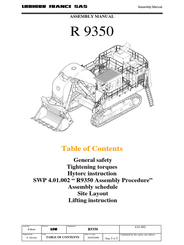 Liebherr R9350 Excavator Assembly Manual | PDF | Truck | Fires