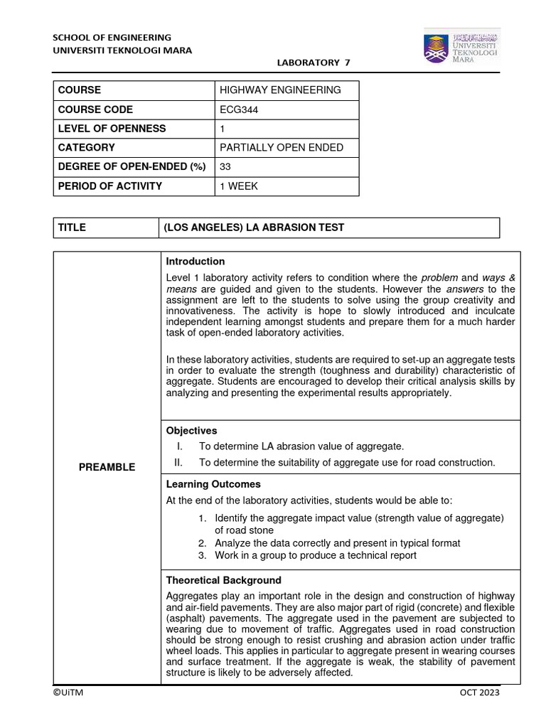 Lab 7 los angeles la abrasion test level 1 download free pdf