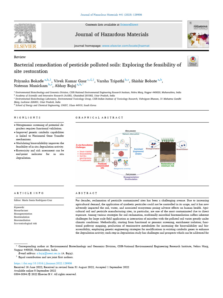 Bacterial Remediation of Pesticide Polluted Soils | PDF | Science ...