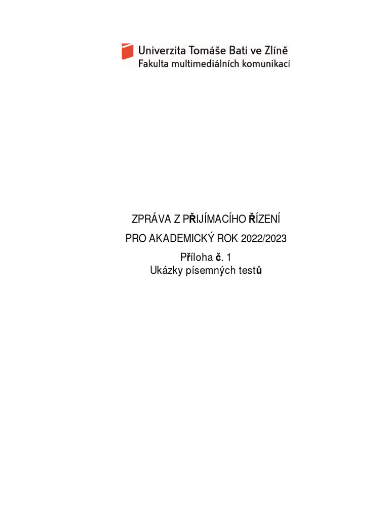 Priloha C. 1 Ke Zprave Z Prijimaciho Rizeni Pro Akademicky Rok 2022 ...