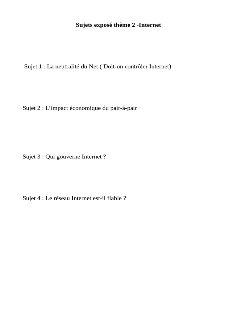 Sujets d'exposé sur Internet | PDF