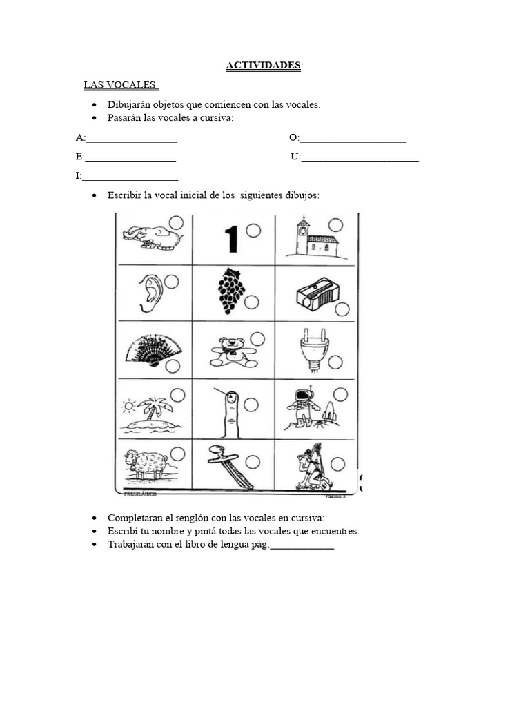 Actividades de Vocales en Cursiva | PDF | Estudios de idiomas extranjeros