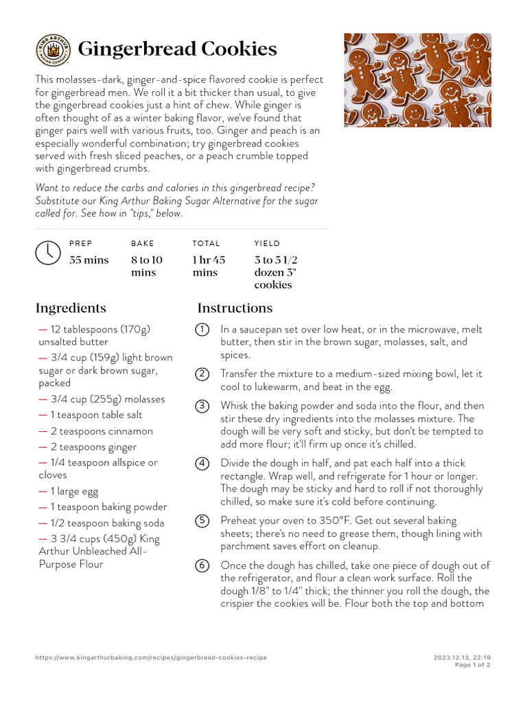 Gingerbread Cookies Recipe King Arthur Baking PDF Gingerbread