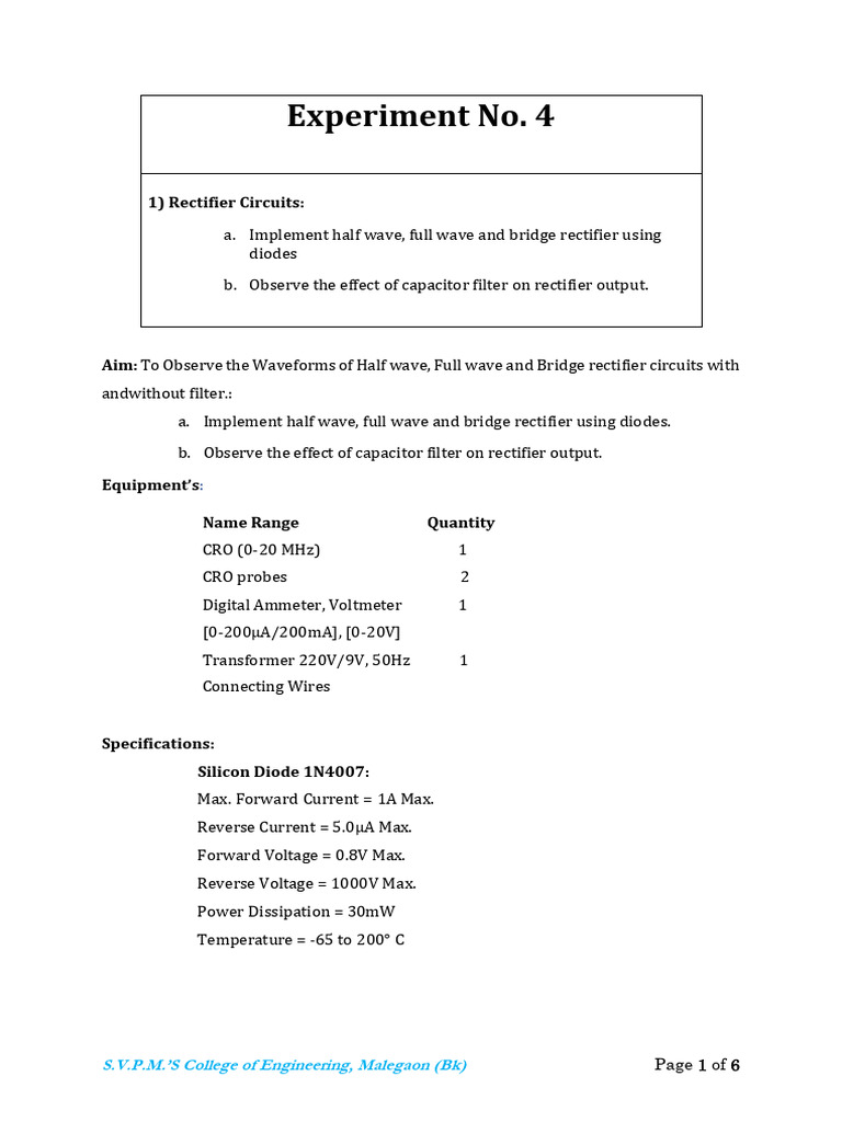 Rectifier Circuit Waveform Observations | PDF | Rectifier | Diode