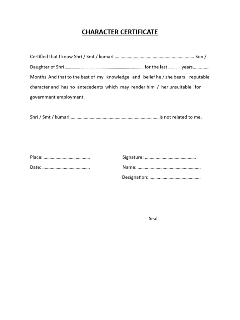 Character Certificate | PDF