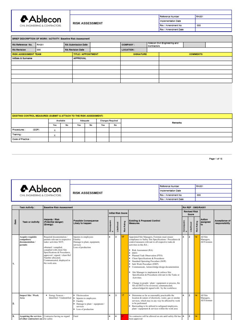 Ablecon Civil Contractors Risk Assessment | PDF | Risk | Risk Assessment