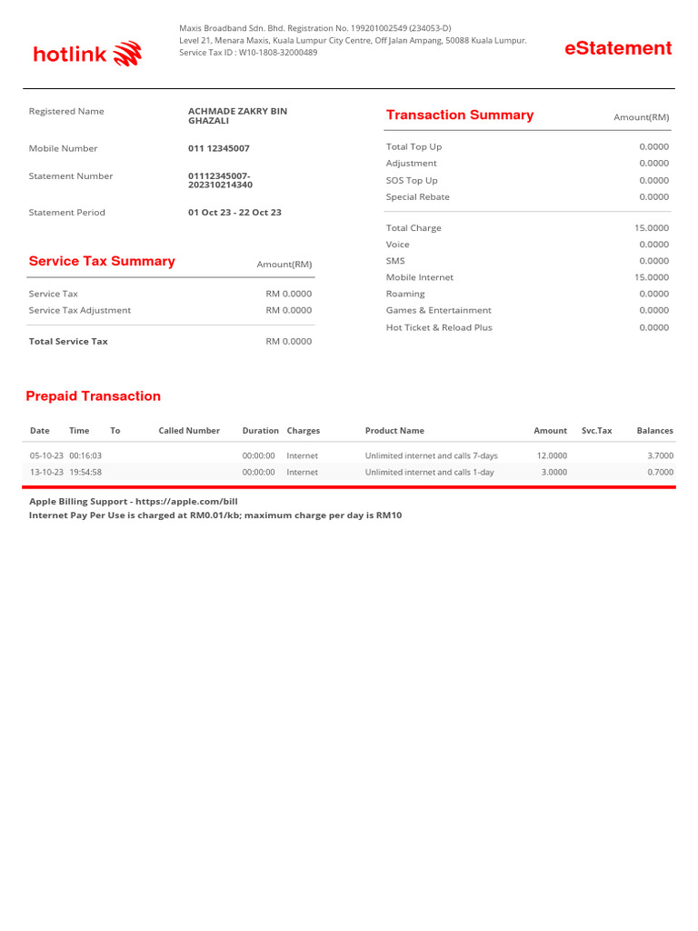 Estatement: Transaction Summary | PDF | Telecommunications | Mobile ...