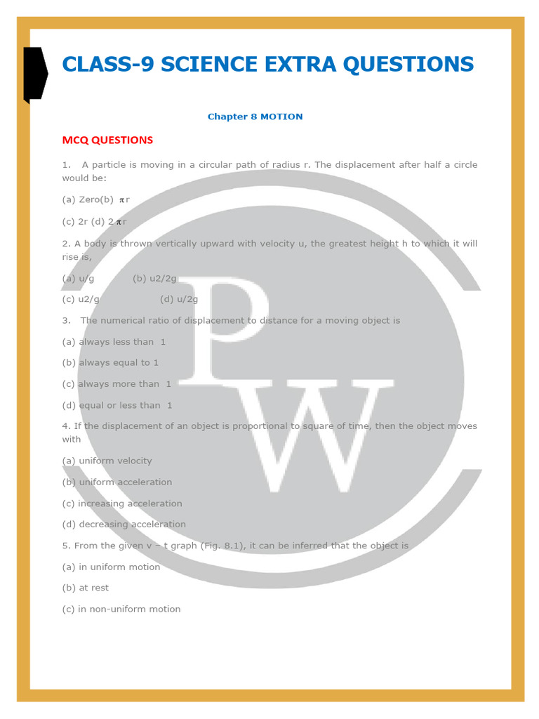 Class-9 Science Extra Questions | PDF | Acceleration | Velocity