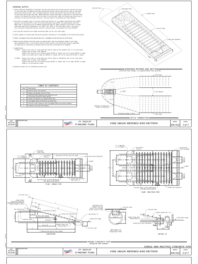 General Notes:: of 7 1 430-022 Side Drain Mitered End Section | PDF ...