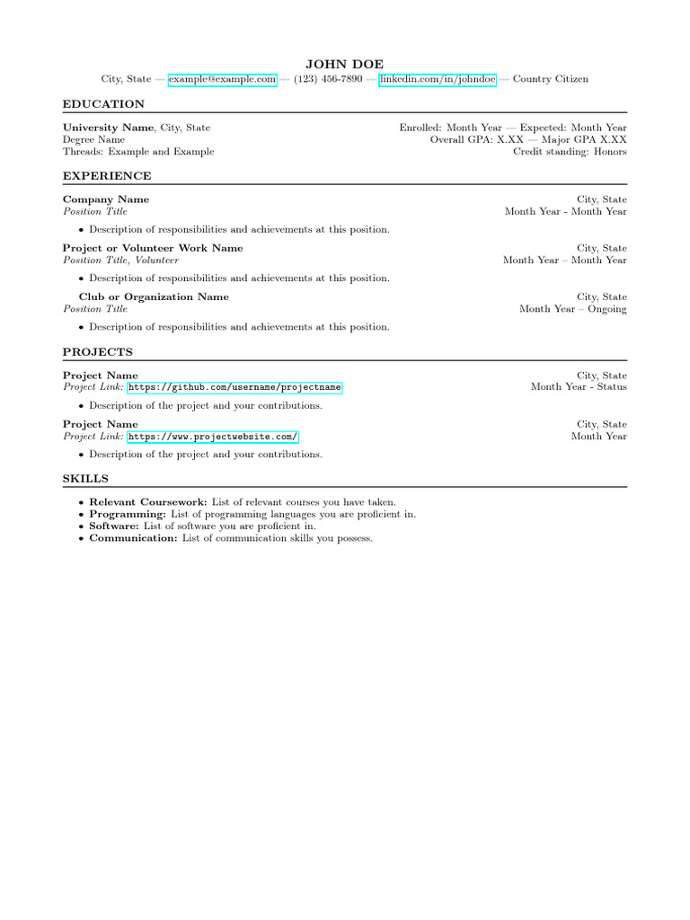Coles Resume Template PDF