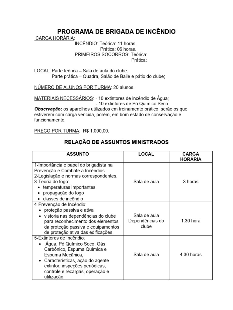 Programa de Brigada de Incêndio: Curso Completo | PDF