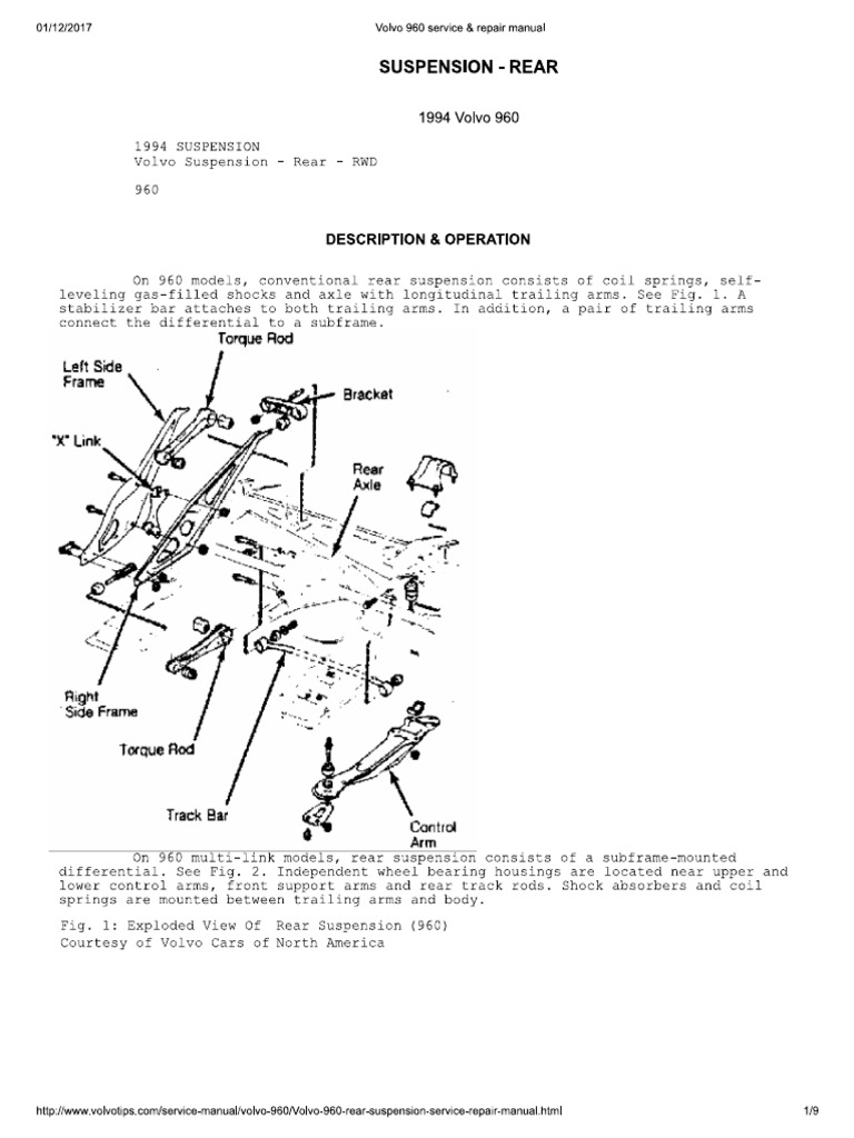 Rear Suspension Volvo 960 | PDF