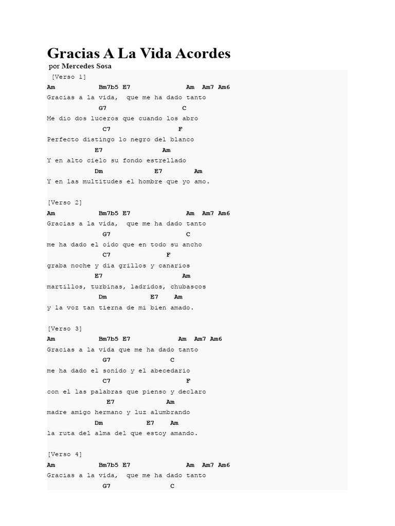 Gracias A La Vida Acordes PDF