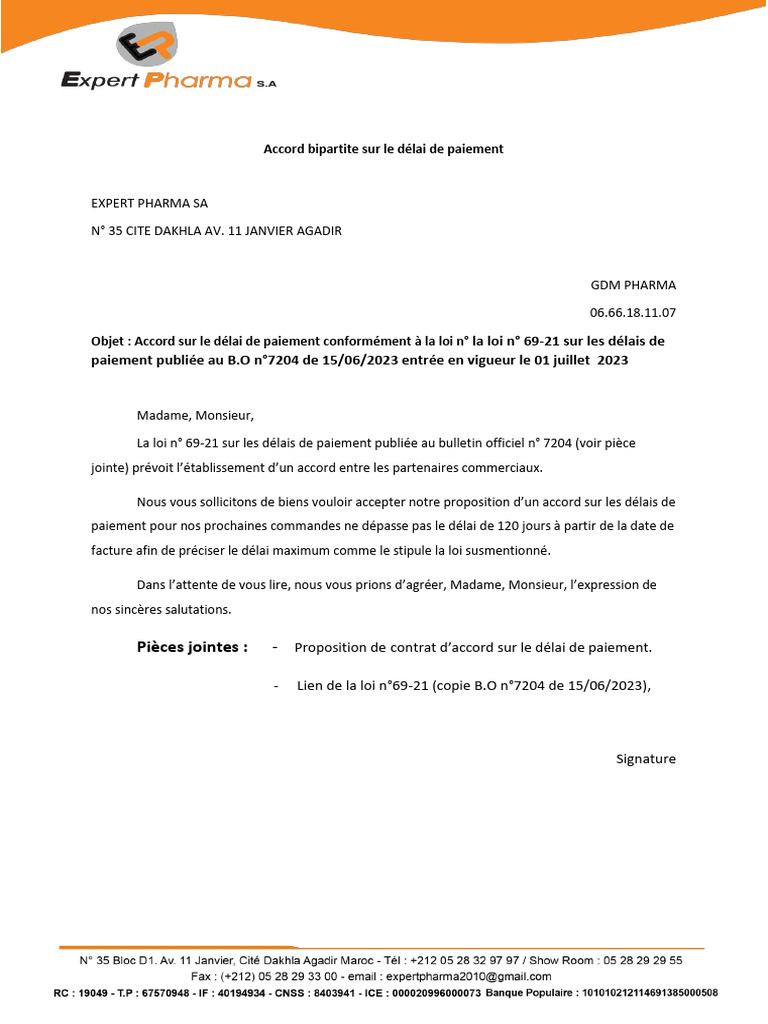 Accord sur délai de paiement 120 jours | PDF | Facture