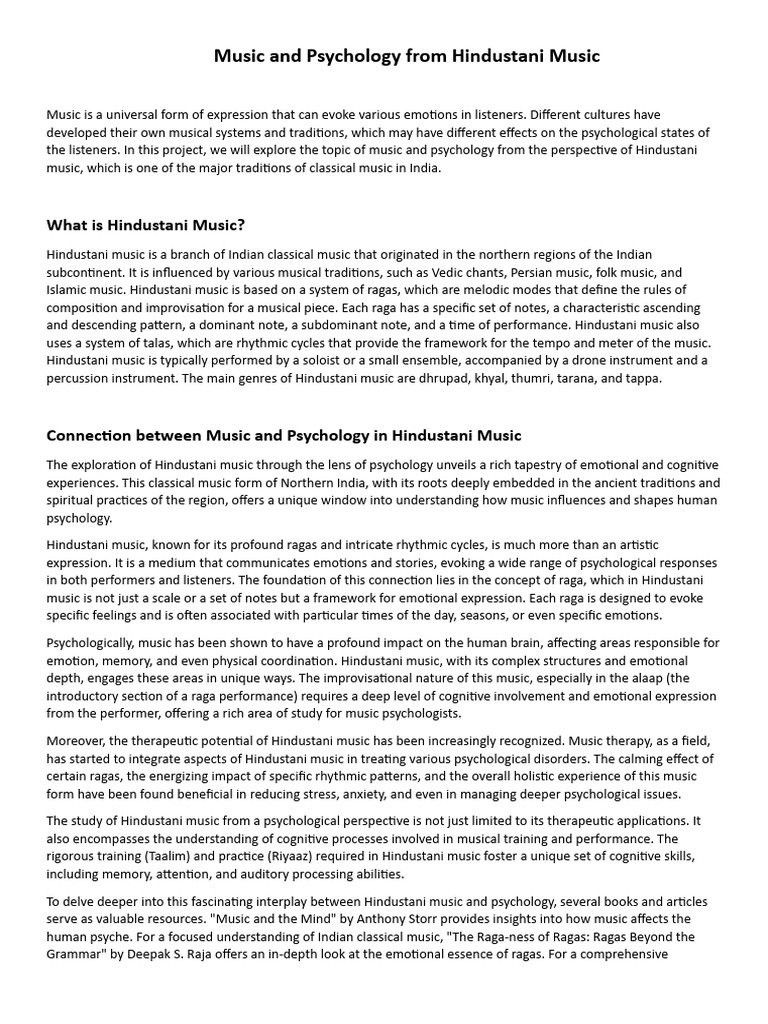 Project On Music and Psychology From Hindustani Music | PDF ...