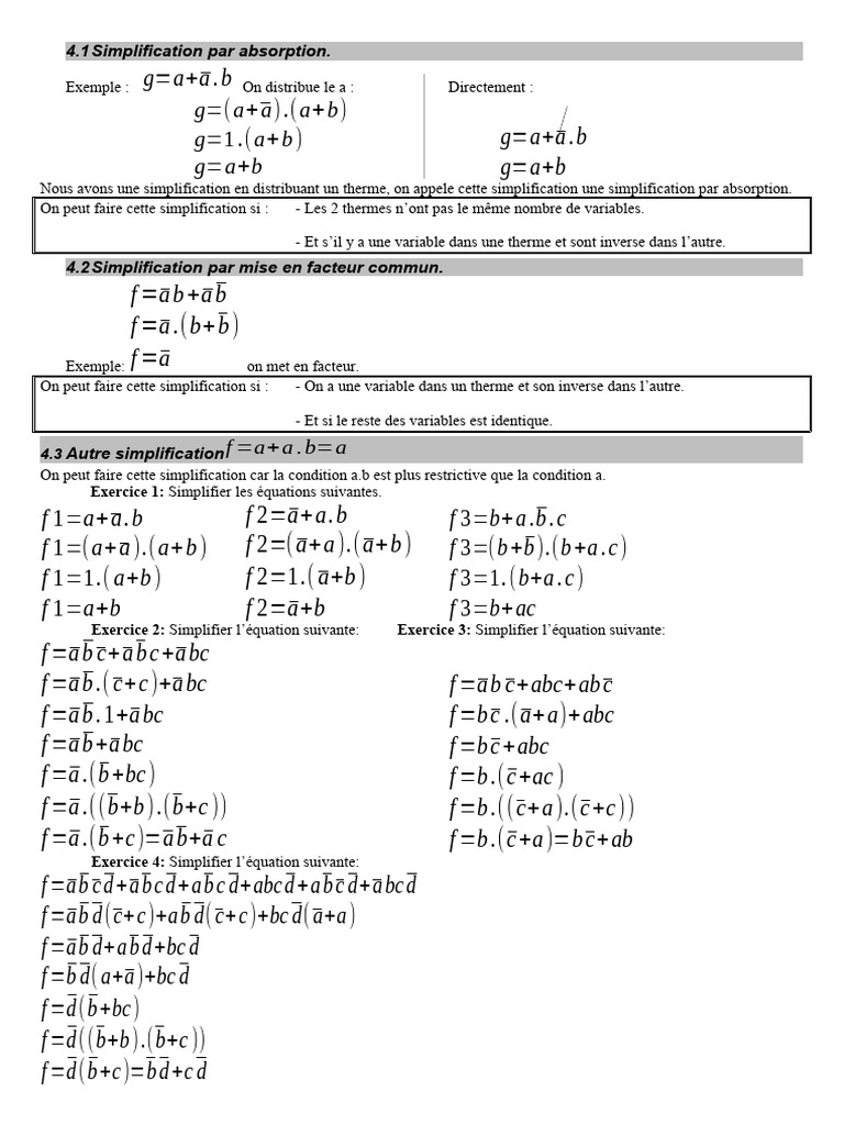 Simplification d'équations logiques | PDF | Méthodes et références ...