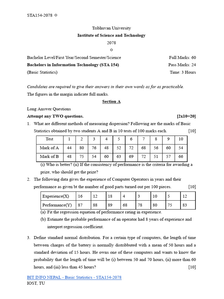 Basic Statistics Exam Guide 2078 | PDF | Statistics | Statistical Theory