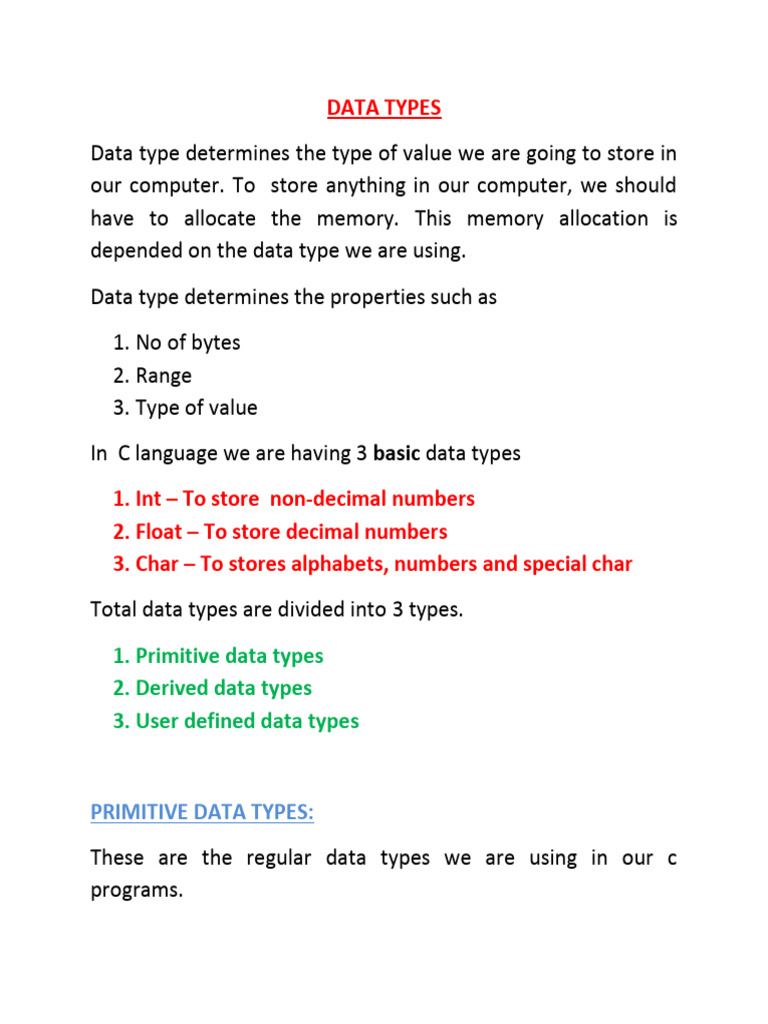 17-7-23 Data Types in C | PDF | Computers