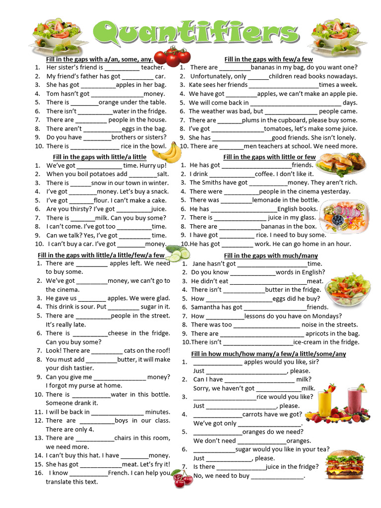 Quantifiers Grammar Drills 106626 Pdf Cuisine Foods