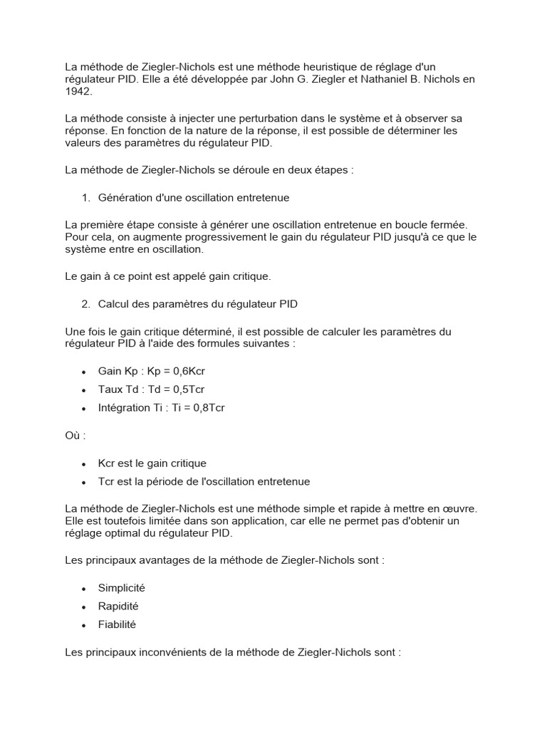 Méthode de Ziegler-Nichols pour PID | PDF