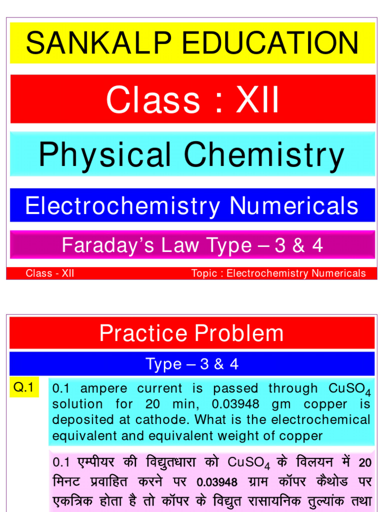 Faradays Law Numericals P Set 3 4 Pdf Electrochemistry