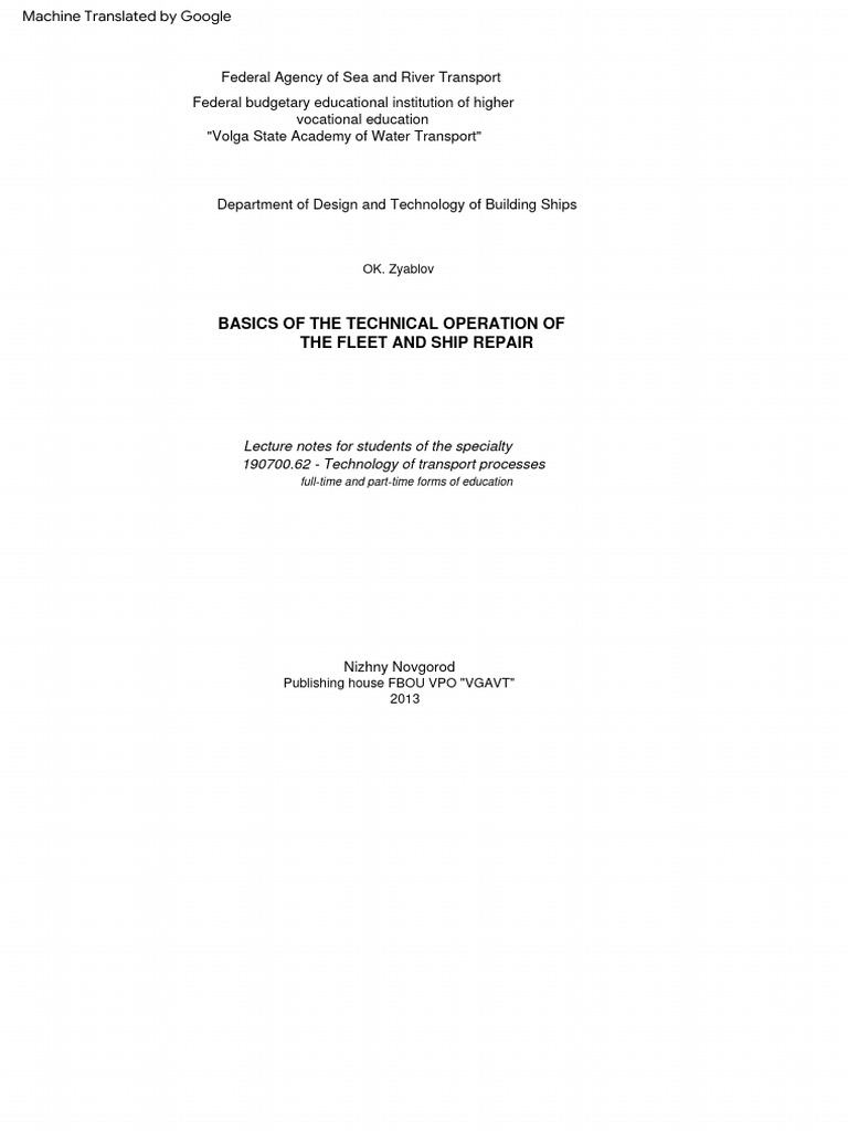 Basics of The Technical Operation and Repair of Ships - Zyablov | PDF ...