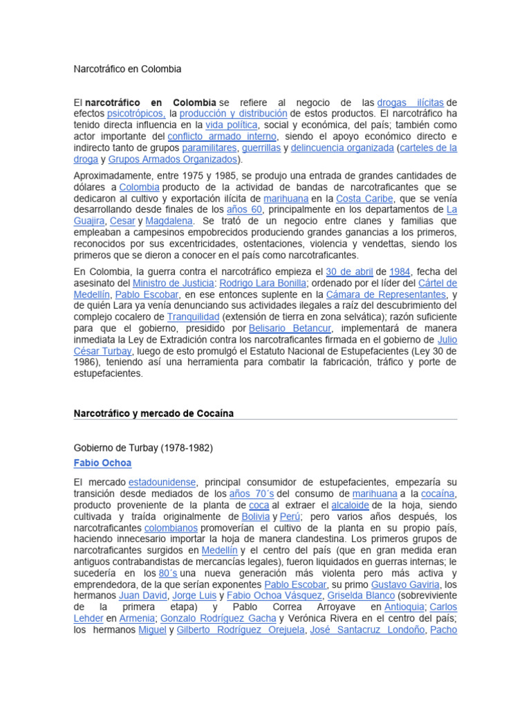 Narcotráfico en Colombia | PDF | Colombia | Crimen organizado