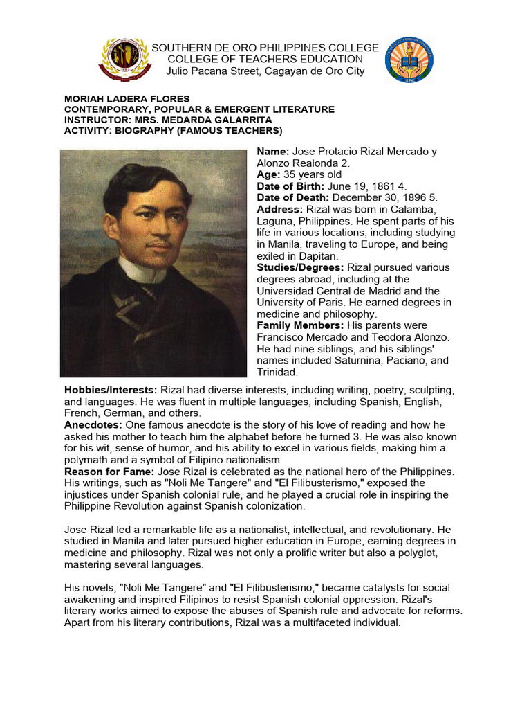 Jose rizal biography pdf