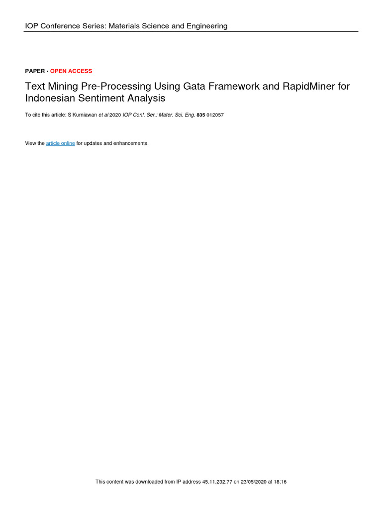 Text Mining Pre-Processing Using Gata Framework An | PDF