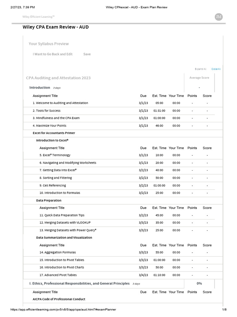 Wiley CPAexcel - AUD - Exam Plan Review | PDF | Audit