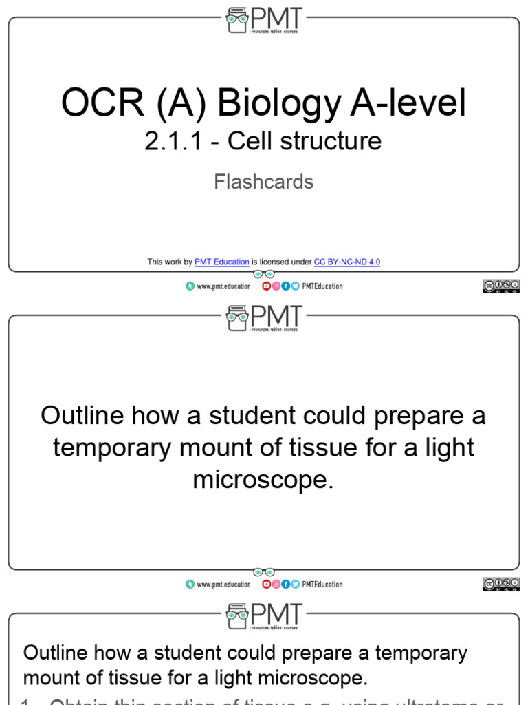 Flashcards - Topic 2.1 Cell Structure - OCR (A) Biology A-Level | PDF ...