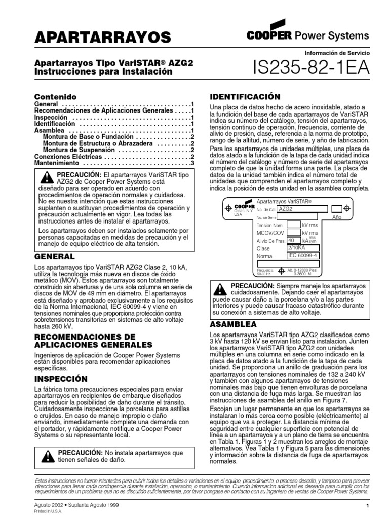Cooper - Apartarrayos Español - Is235821ea | PDF | Tornillo | Tierra