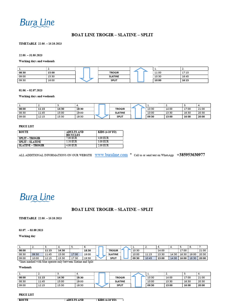 Buraline Boat Line Timetable 2023 PDF