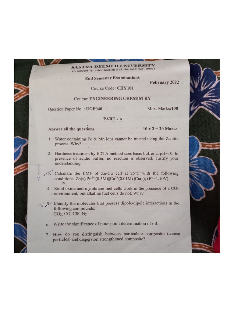 Chemistry Sem 1 QP (1-3-2022) | PDF
