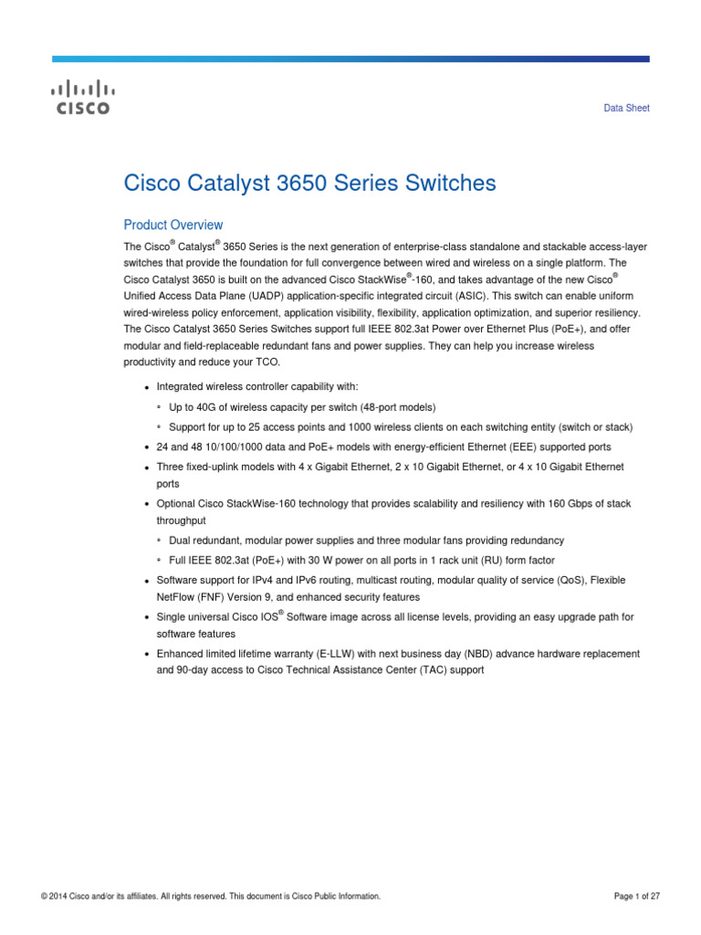 Cisco Catalyst 3650 Series Switches | Download Free PDF | Network ...