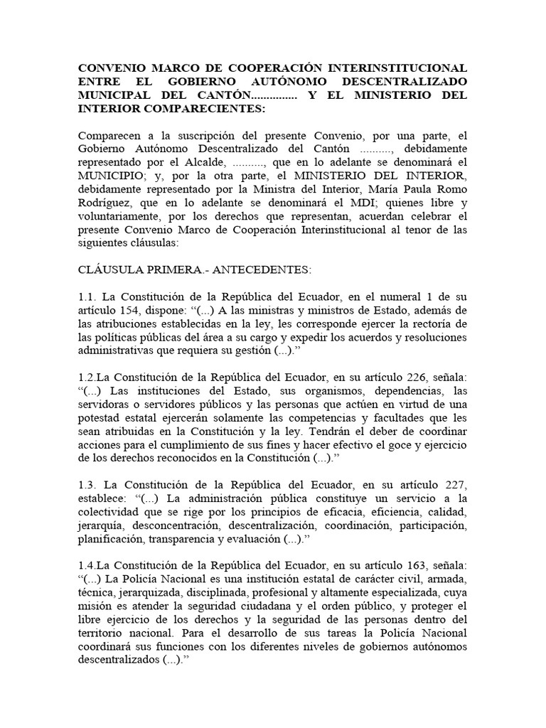 Convenio de Cooperación entre Municipio y MDI | PDF | Policía | Valores