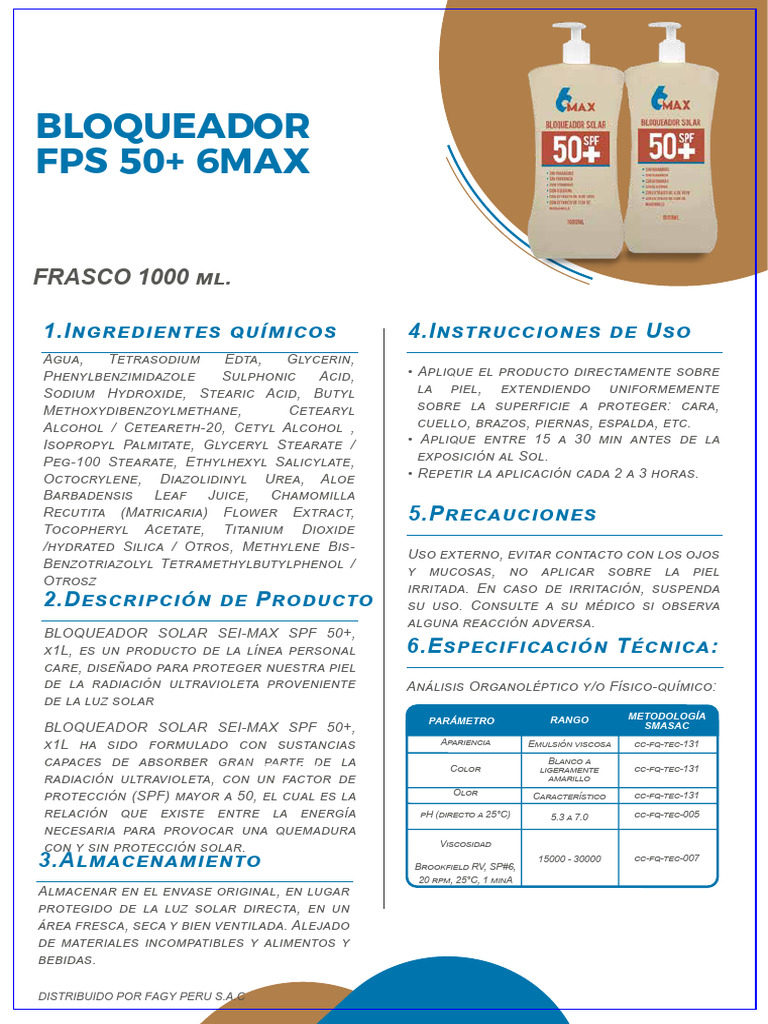 Bloqueador-6max-1l Ficha Tecnica Fagyperu | PDF | Protector solar ...