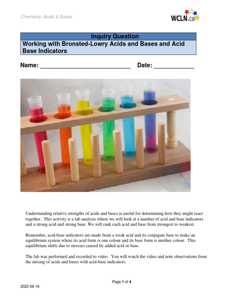 Chemistry 12 Working With Bronstedlowry Acids and Bases and Acid Base