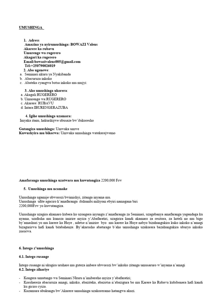 UMUSHINGA Bowazi | PDF