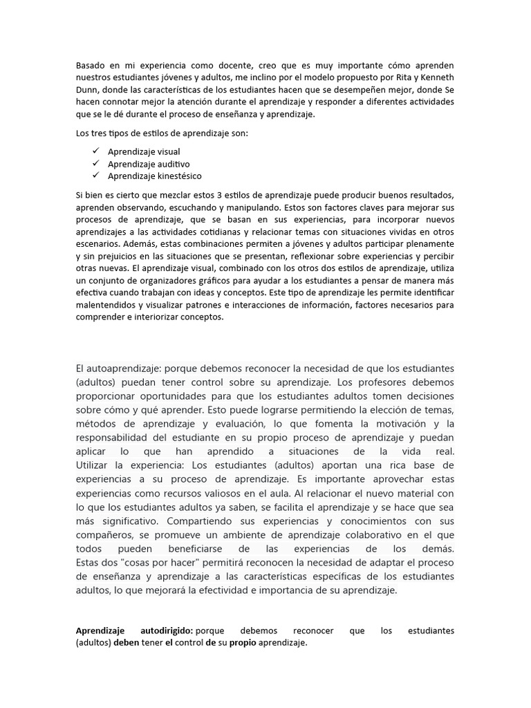 Basado En Mi Experiencia Como Docente Pdf