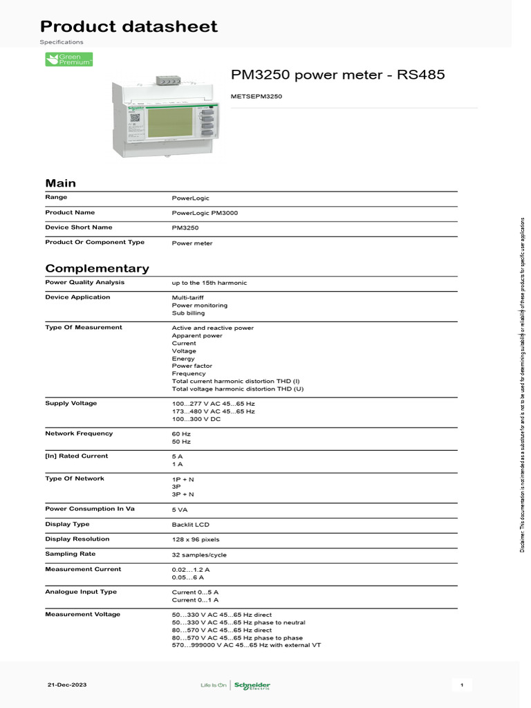 PM3250 Power Meter Specifications | PDF | Alternating Current ...