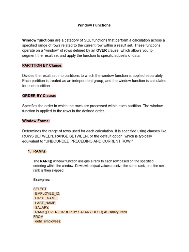 Window Functions | PDF | Function (Mathematics) | Mathematics