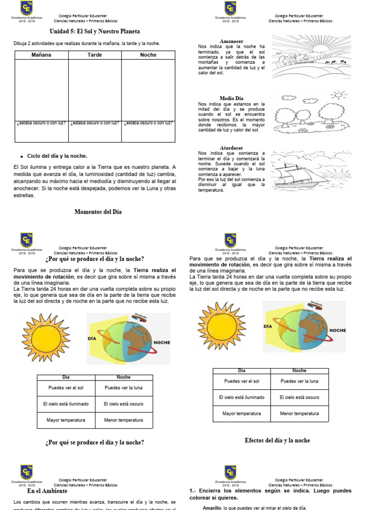 Unidad 5 El Sol y Nuestro Planeta | PDF | Cielo | Noche