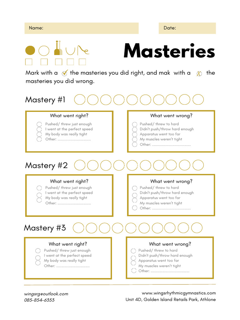 Mastery Evaluation Checklist for Gymnasts | PDF