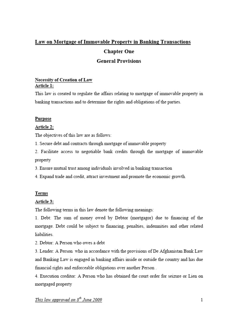 Law on Mortgage of Immovable Property | PDF | Mortgage Law | Mortgage Loan
