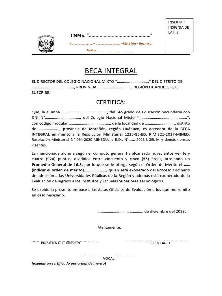 Certificado de Beca | PDF