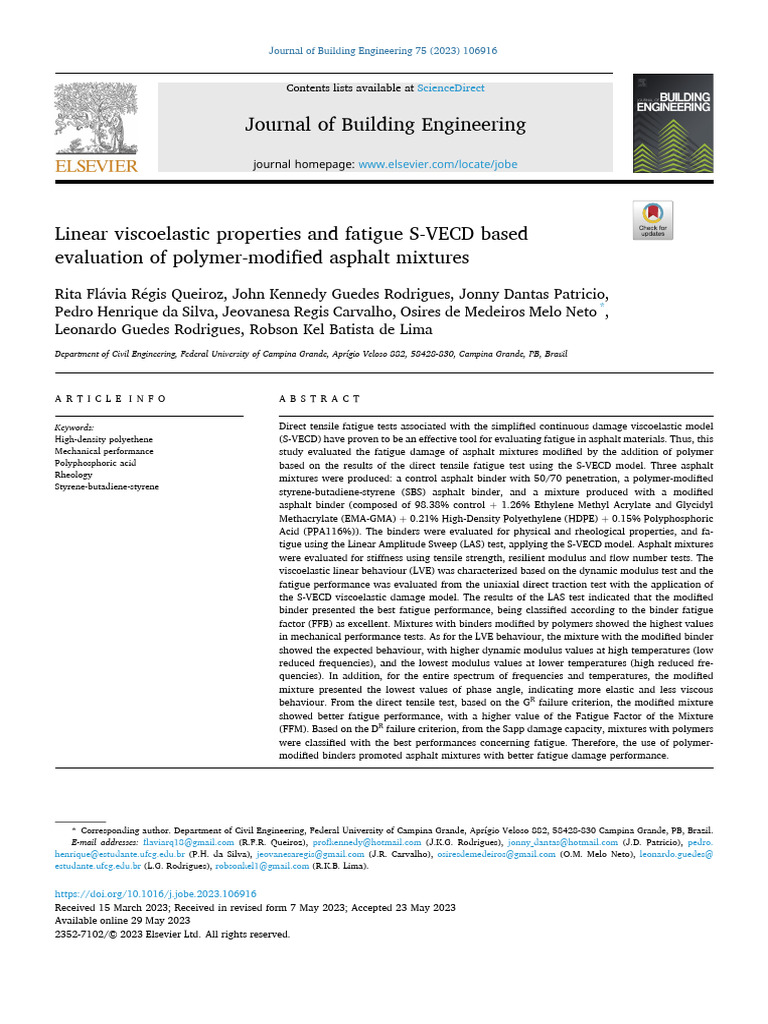 Linear Viscoelastic Properties and Fatigue S-VECD Based Evaluation of ...