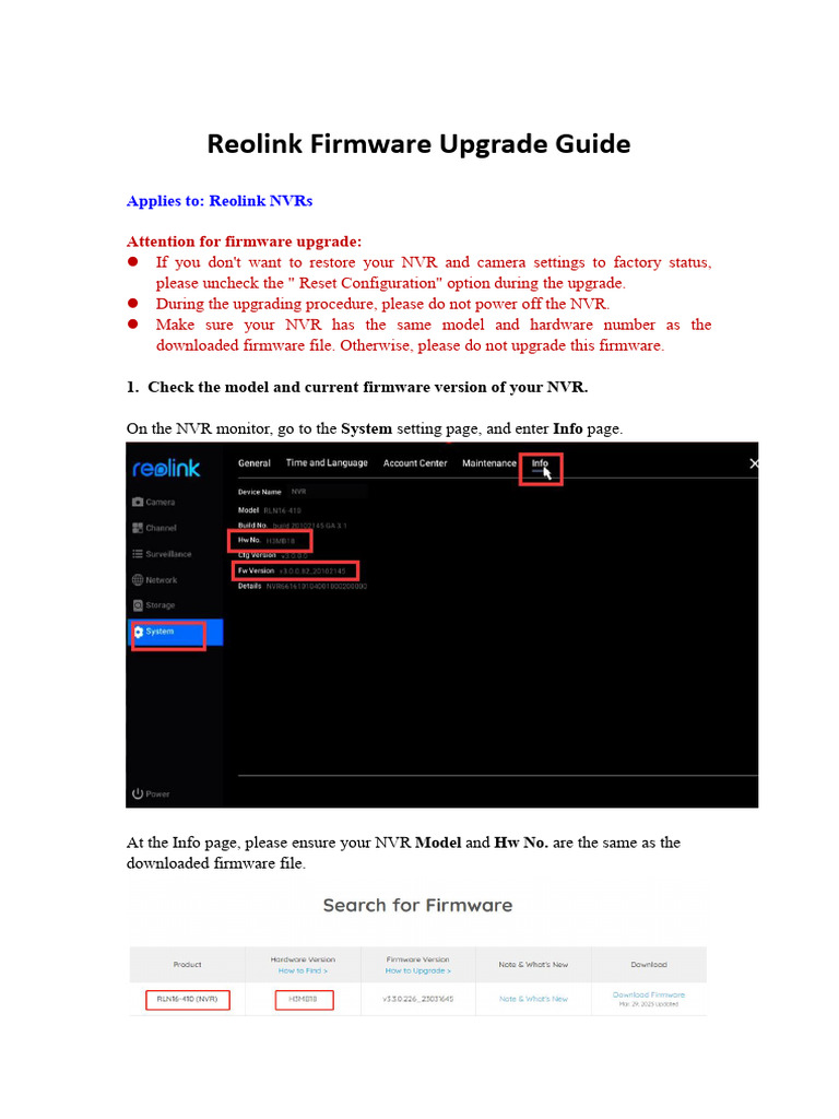 Reolink Firmware Upgrade GuideNVR PDF