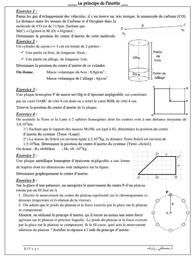 Exercices sur le principe d'inertie | PDF | Masse | Centre d'inertie